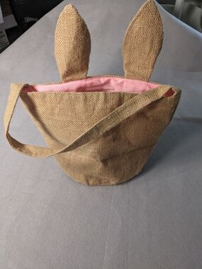 Kids Bunny-Ear Burlap Trick-or-Treat Tote in Pink Lining